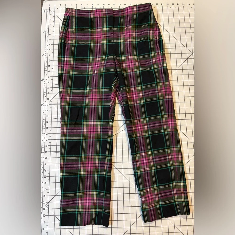J. Crew Women’s Size 8 Purple and Black Plaid Kate Wool Blend Trousers